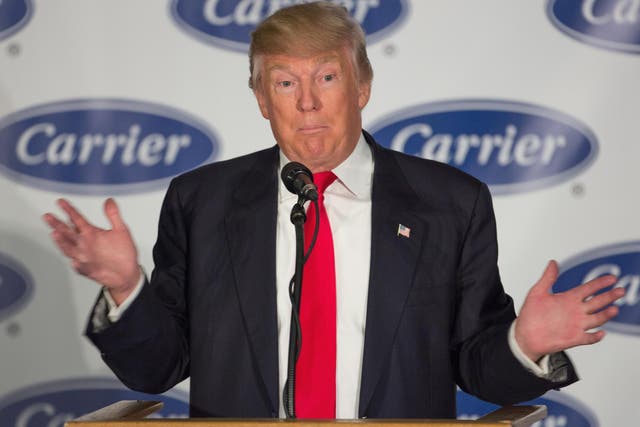 President-elect Donald Trump speaks to workers at Carrier air conditioning and heating in Indianapolis, Indiana