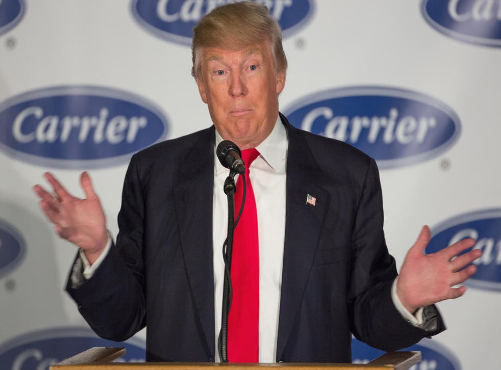 President-elect Donald Trump speaks to workers at Carrier air conditioning and heating in Indianapolis, Indiana