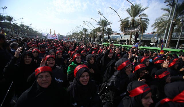 Shia Muslim pilgrims gather as they commemorate Arbaeen in Kerbala