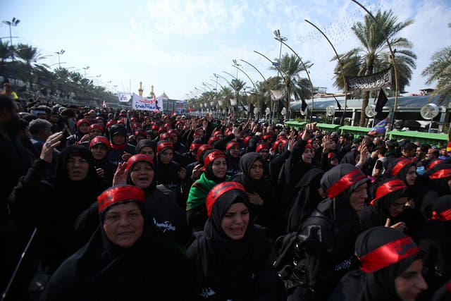 Shia Muslim pilgrims gather as they commemorate Arbaeen in Kerbala