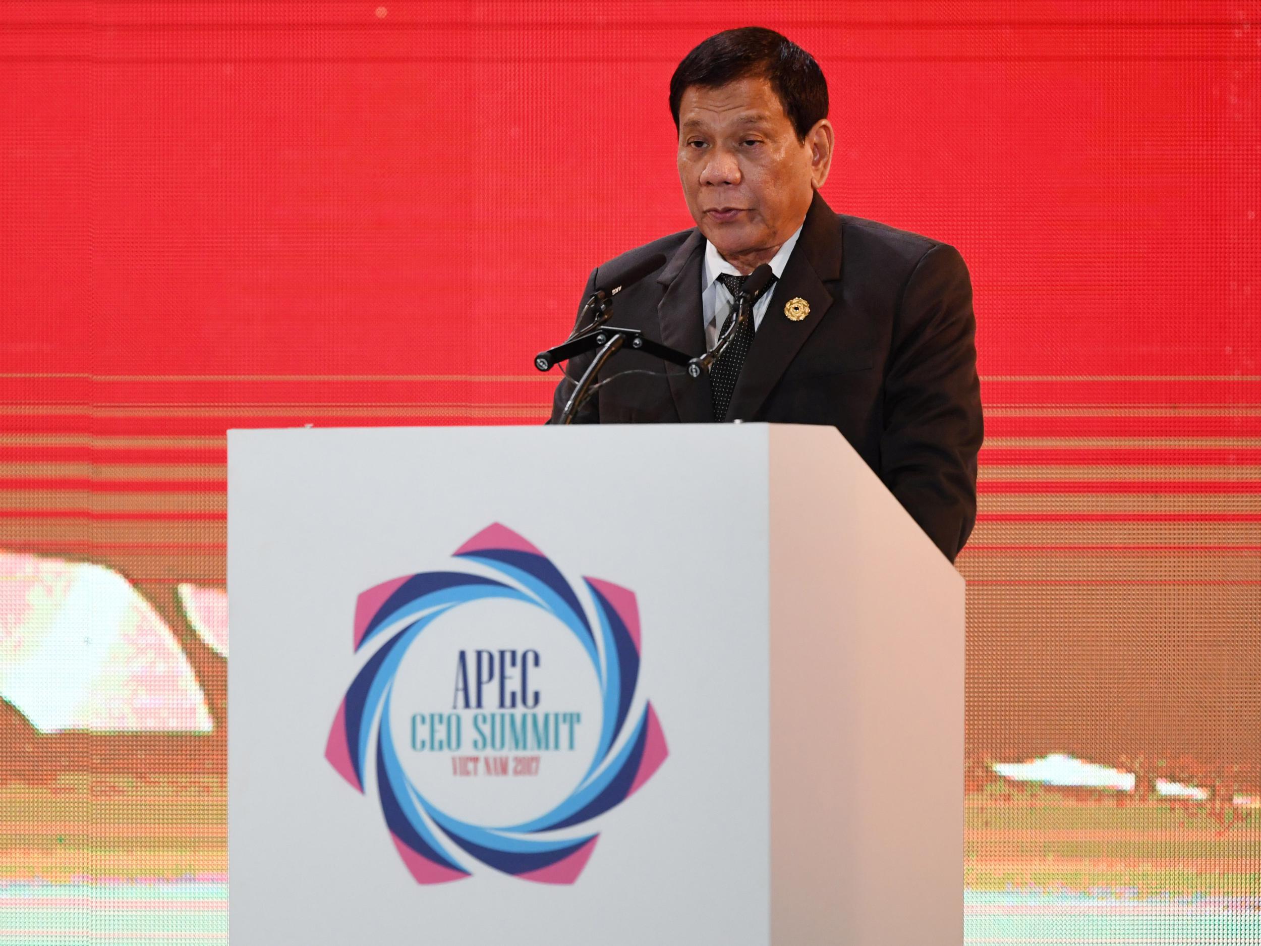 Philippine President Rodrigo Duterte speaks during the APEC CEO Summit in Danang, Vietnam