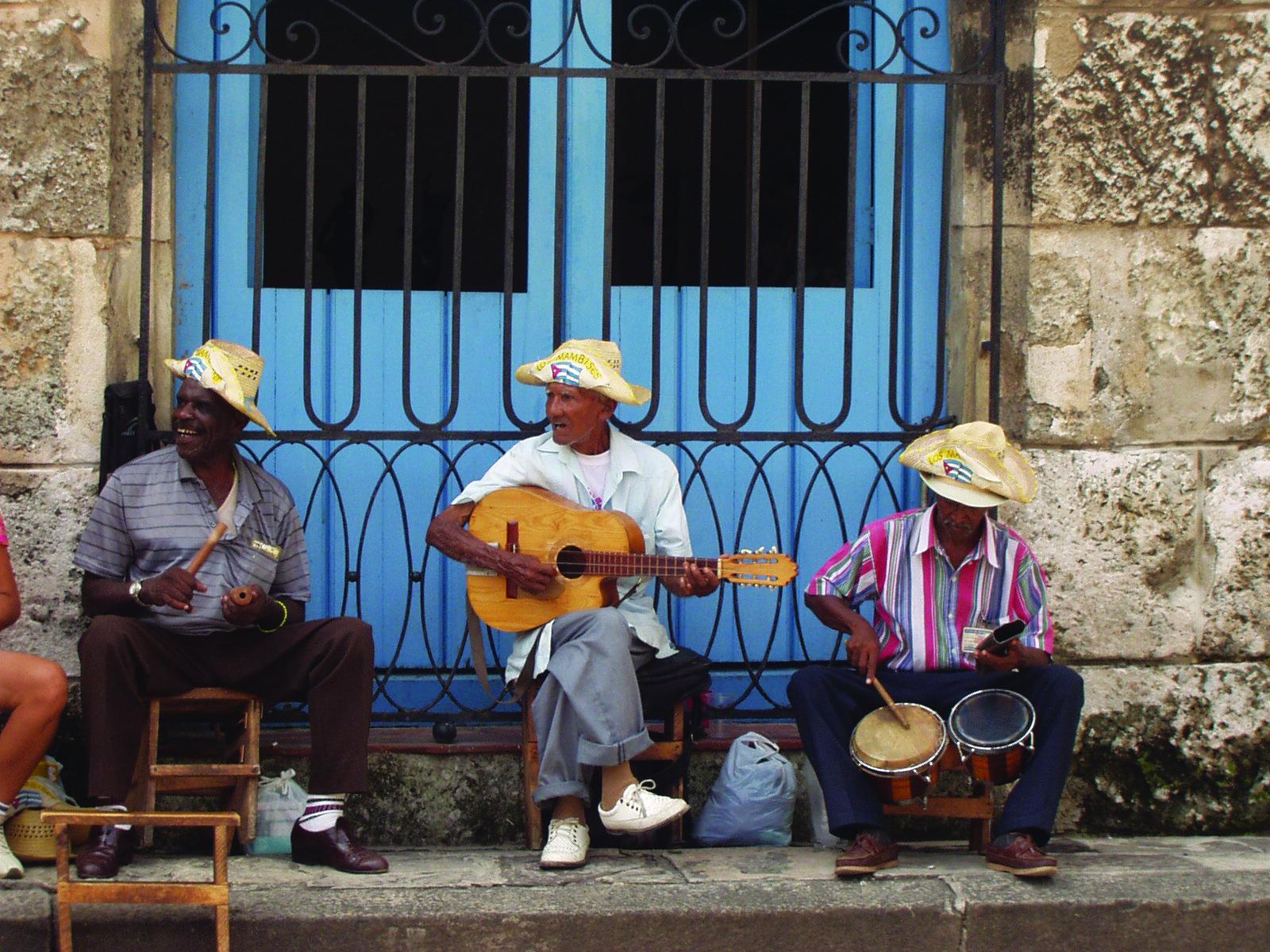 Musicians playing in the street in Cuba