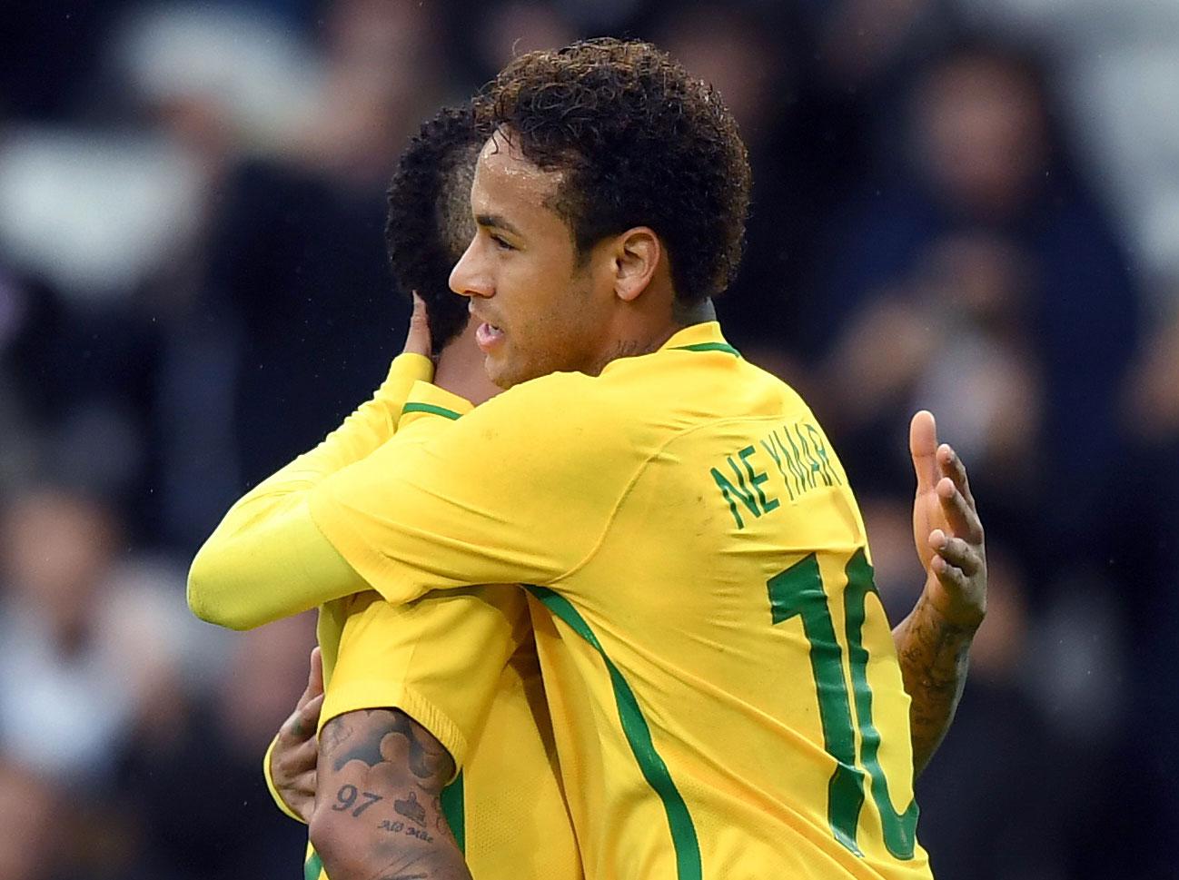 Neymar scored and missed a penalty as Brazil strolled to a win in Lille