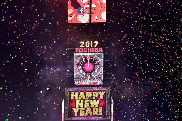 Toshiba Vision Screens during the New Year's Eve Countdown at Times Square on 1 January 2017 in New York City.