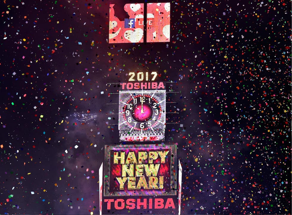 Toshiba Vision Screens during the New Year's Eve Countdown at Times Square on 1 January 2017 in New York City.