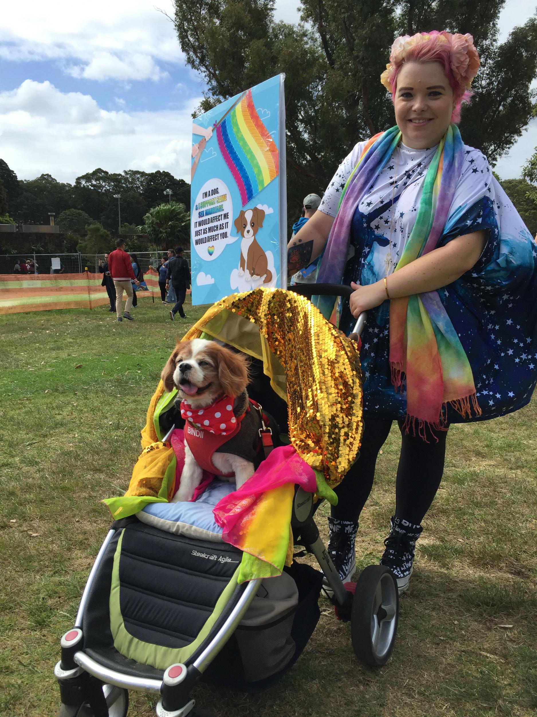 Dannie, and her dog Bindy, joined crowds in Sydney late last month
