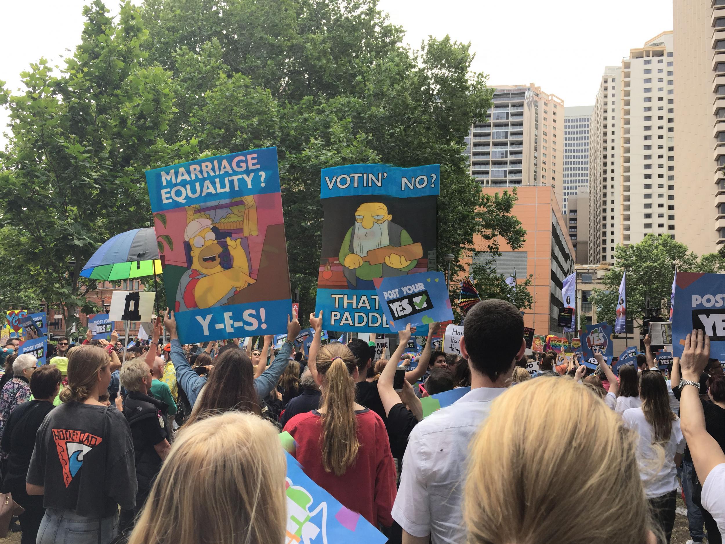 Sydney's LGBT community have been protesting ahead of the results on Wednesday