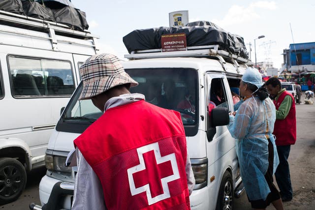 Red Cross workers in Antananarivo, Madagascar, where the plague has spread