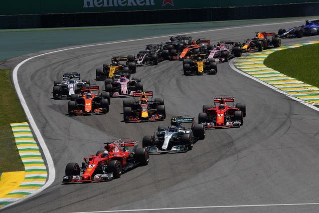 Sebastian Vettel leads the Brazilian Grand Prix after passing Valtteri Bottas