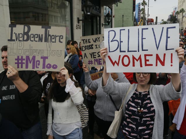 Participants march against sexual assault and harassment at the #MeToo March in Hollywood