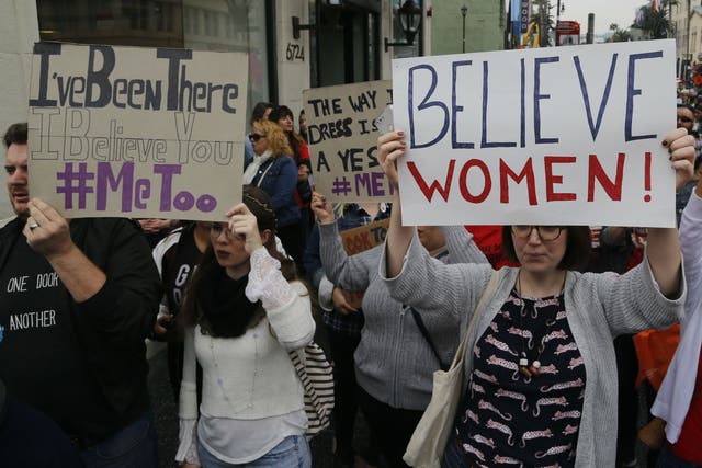 Participants march against sexual assault and harassment at the #MeToo March in Hollywood