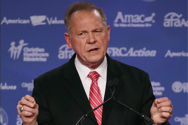 Roy Moore, GOP Senate candidate and former chief justice on the Alabama Supreme Court, speaks during the annual Family Research Council's Values Voter Summit on 13 October 2017 in Washington, DC.