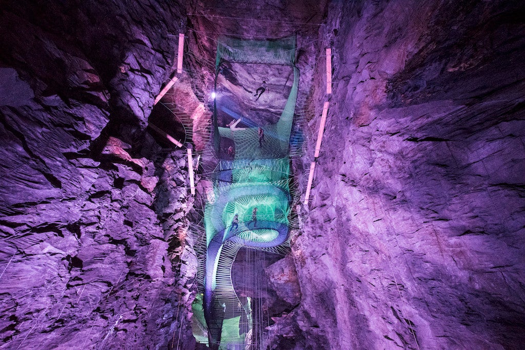 Trampolining in a giant underground cavern is just one of many high-charged activities