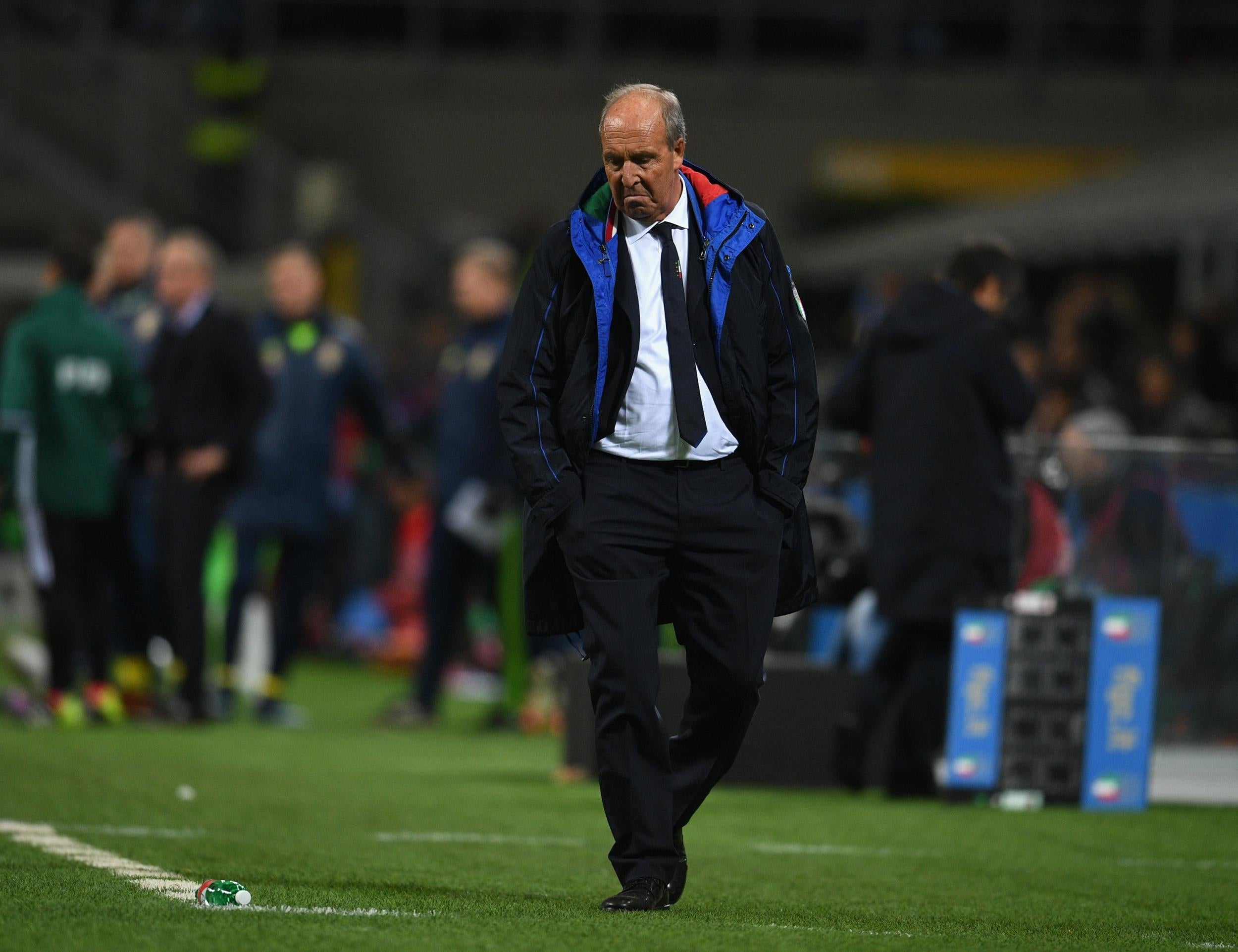 Giampiero Ventura looks on after the final whistle in Milan