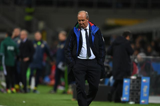 Giampiero Ventura looks on after the final whistle in Milan