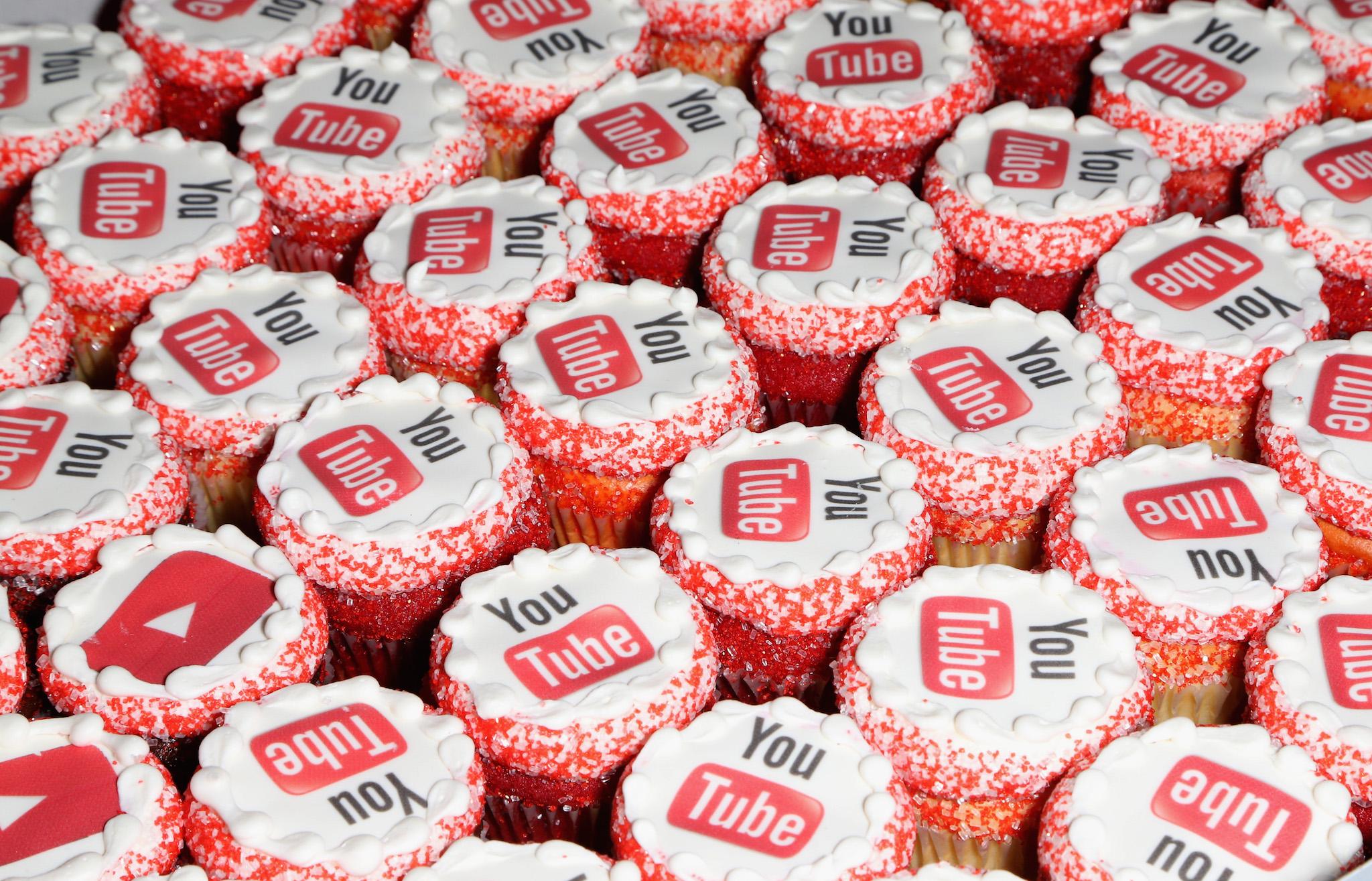 YouTube themed cupcakes are displayed during Murray SawChuck's 100,000 YouTube subscriber party at Planet Hollywood Resort