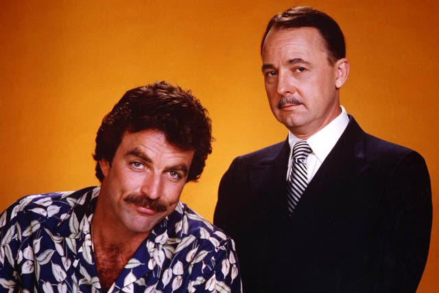 Hillerman (right) with ‘Magnum’ star Tom Selleck: ‘One of the best parts in all television,’ the Texas-born actor said of his defining role