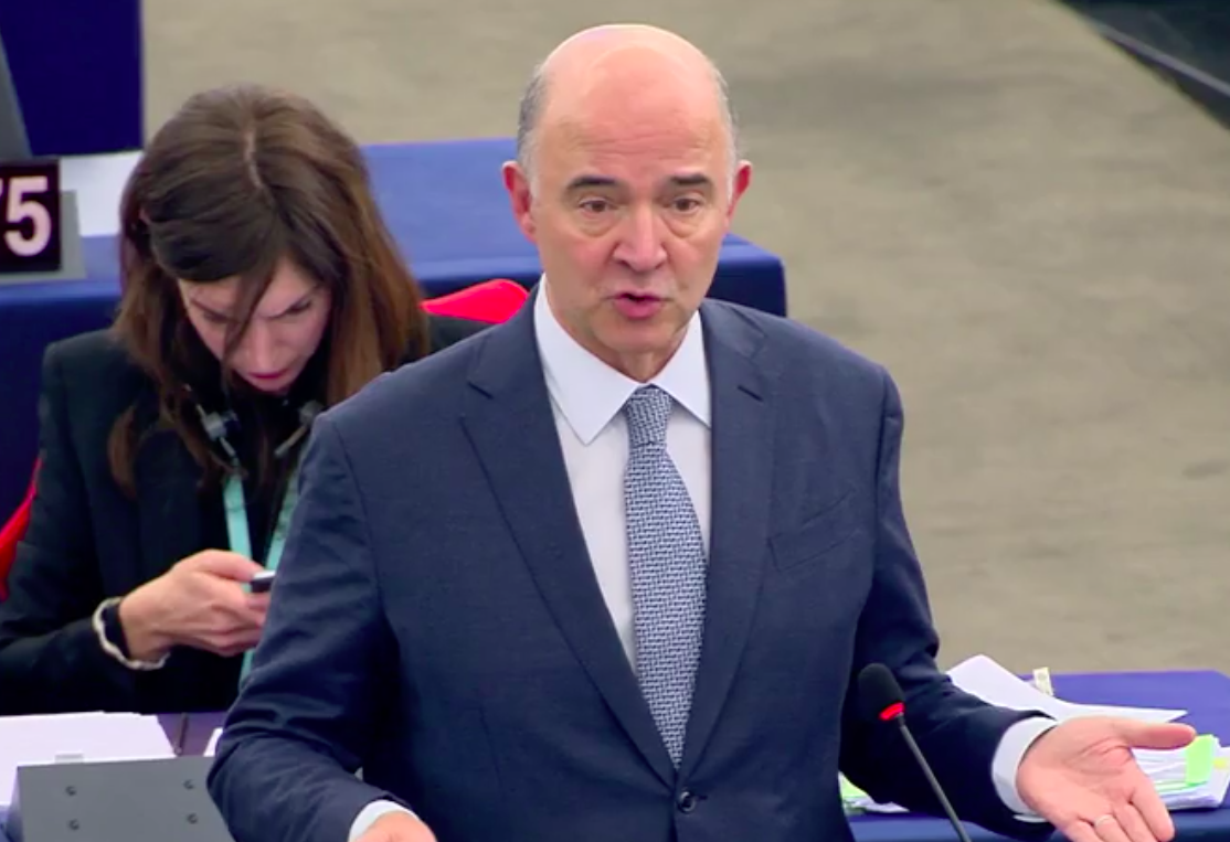 Pierre Moscovici speaking at the European Parliament in Strasbourg