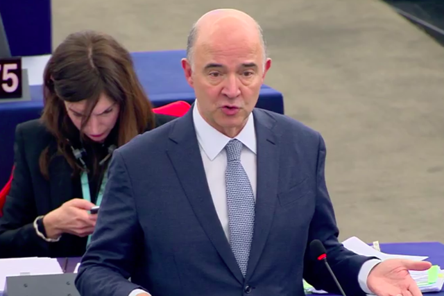 Pierre Moscovici speaking at the European Parliament in Strasbourg