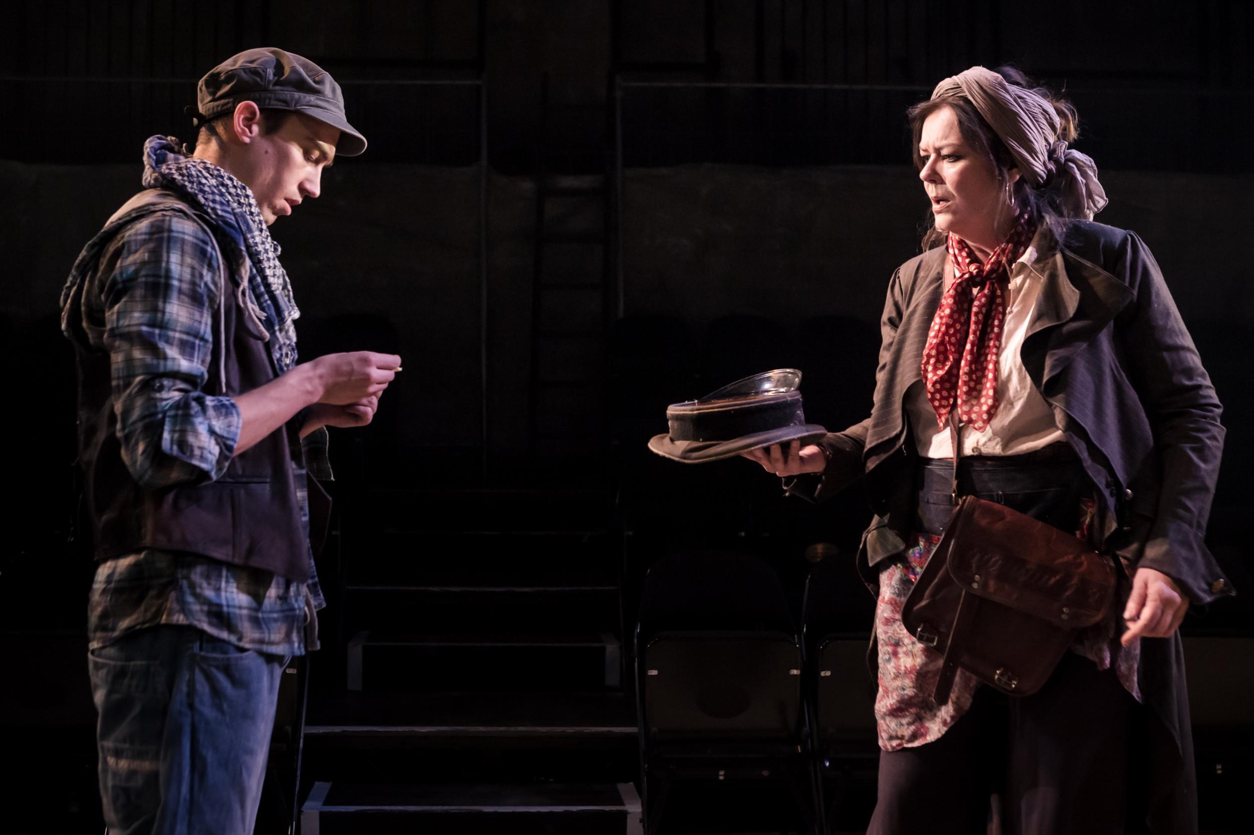 Jake Phillips as one of Mother Courage’s children, lost to the army (Scott Rylander)