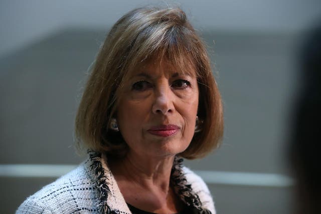 Representative Jackie Speier speaks to reporters after leaving a closed meeting with fellow committee members