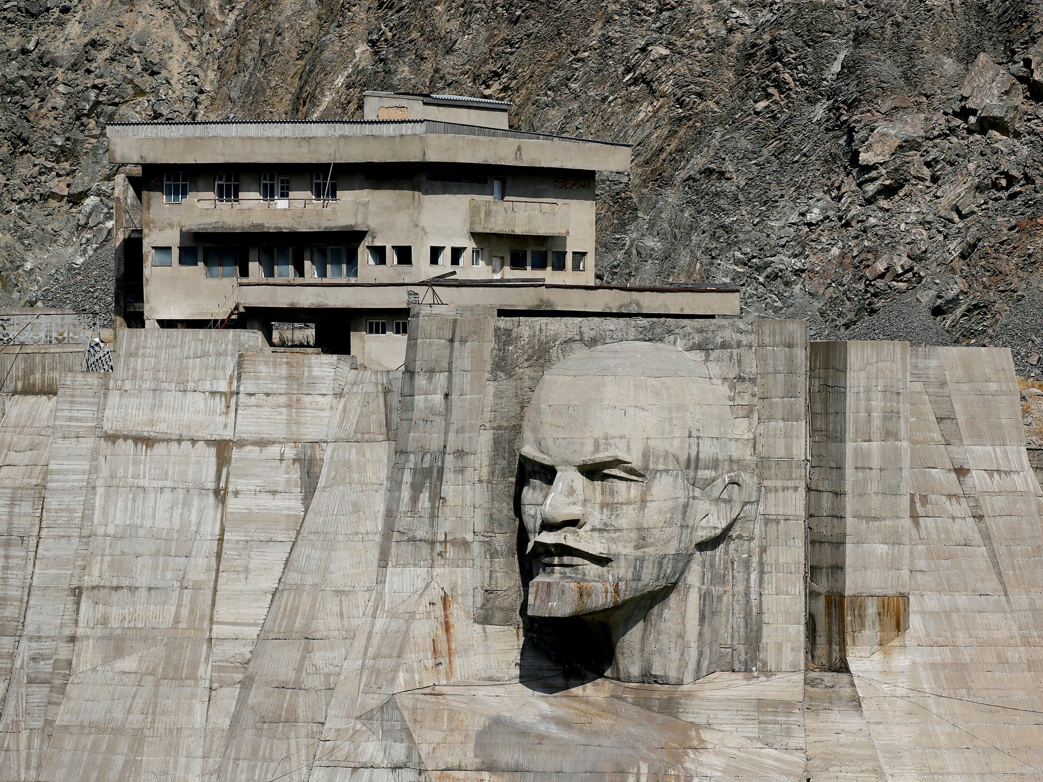 A bas-relief depicting Vladimir Lenin is seen on a dam of Kirov Reservoir in Talas region, western Kyrgyzstan