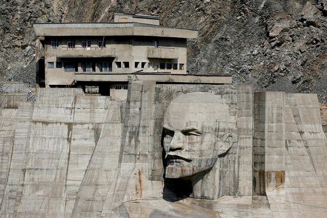 A bas-relief depicting Vladimir Lenin is seen on a dam of Kirov Reservoir in Talas region, western Kyrgyzstan