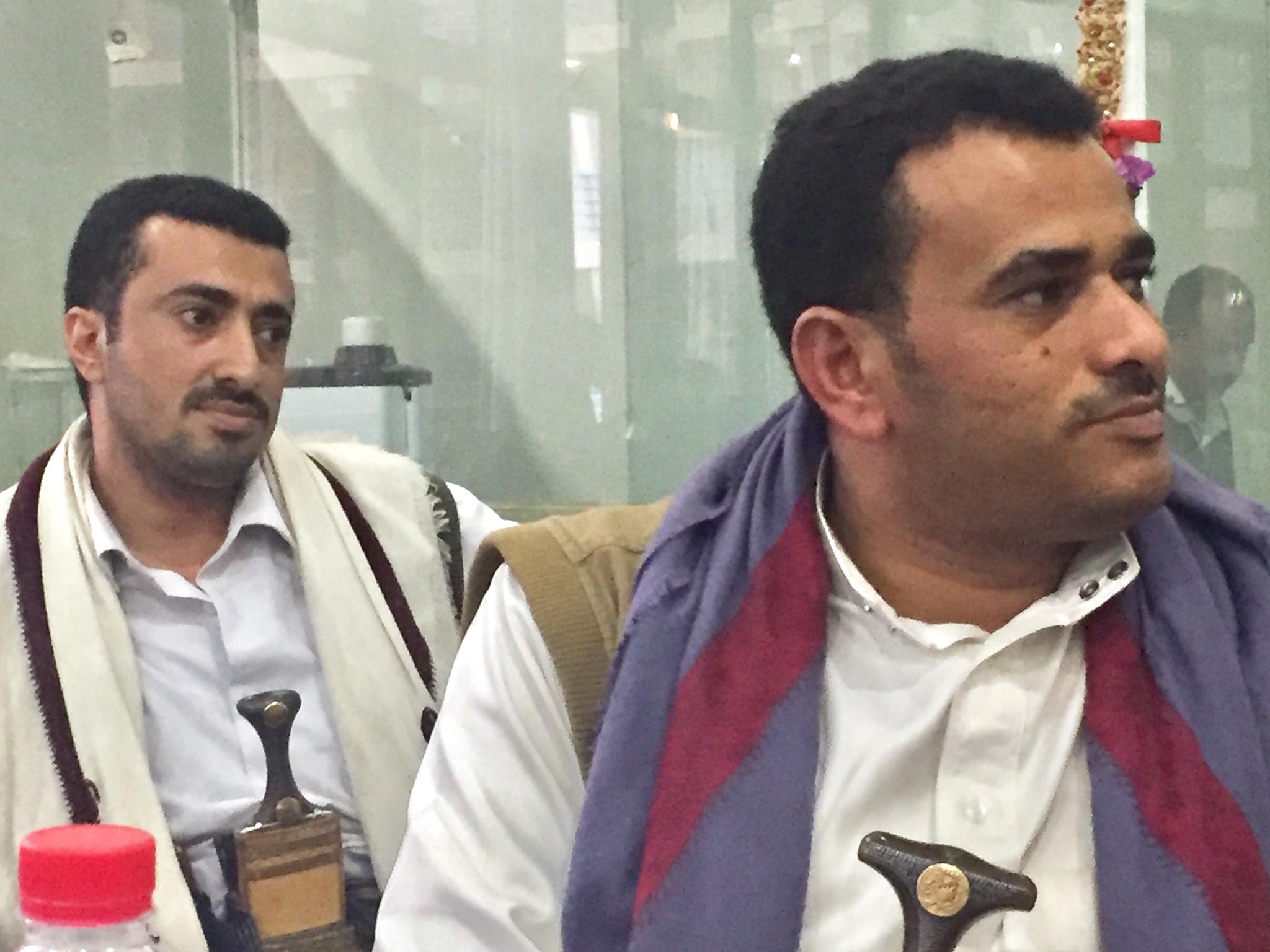 Khat dealers Madhi Ali Ahmed (L) and Bashir Samedi are two of the wealthiest men in Marib province (Bethan McKernan)