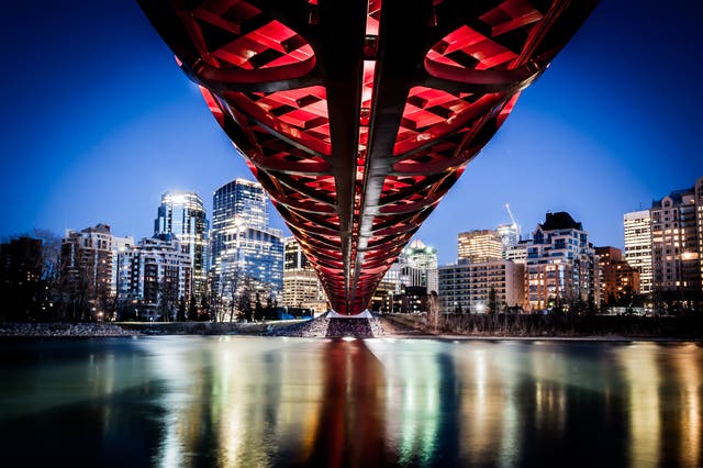 <p>Calgary’s Peace Bridge allows people to walk and cycle across the Bow River</p>