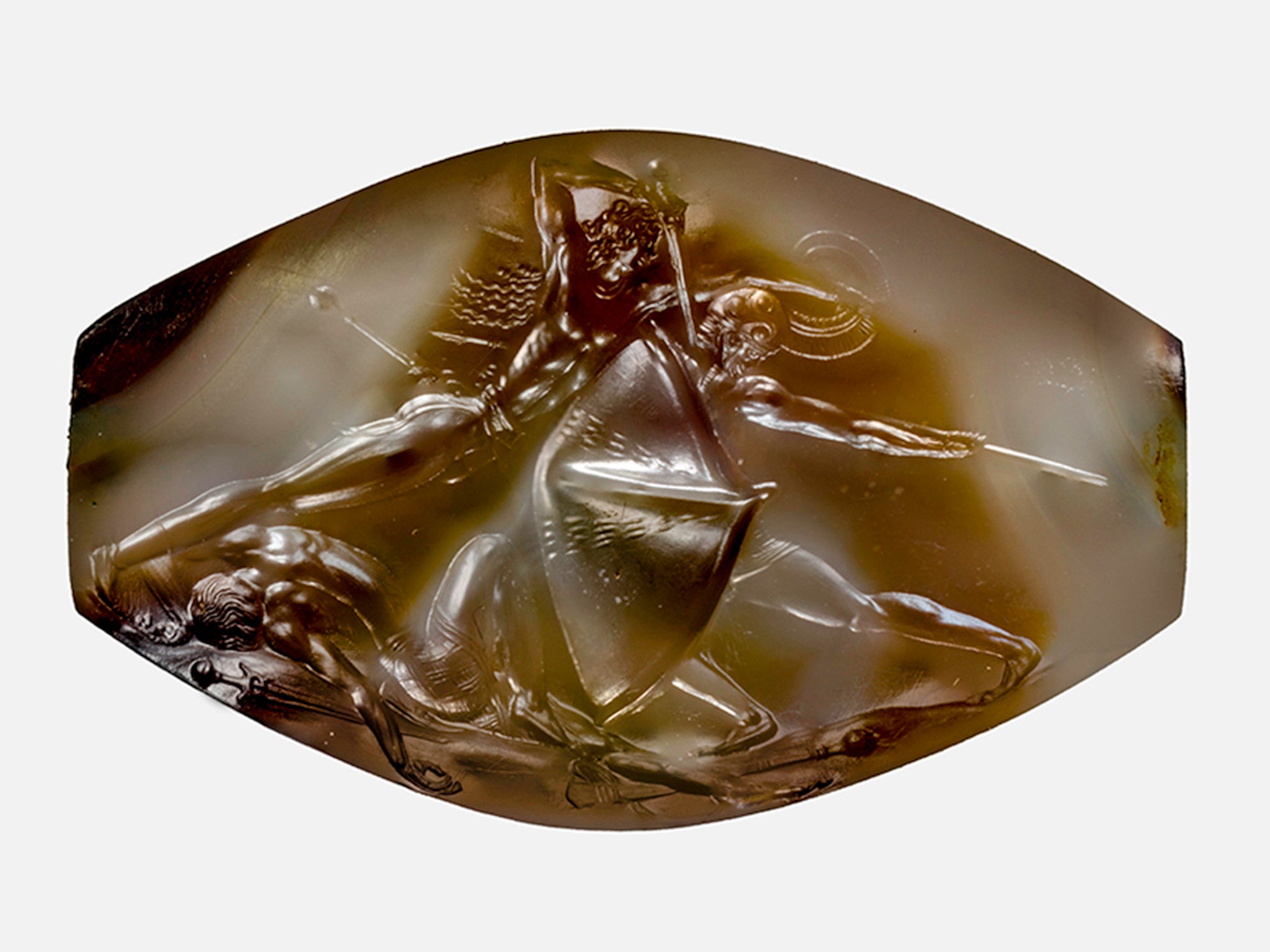 The Pylos Combat Agate, a gemstone engraved with a design that could be stamped on clay or wax