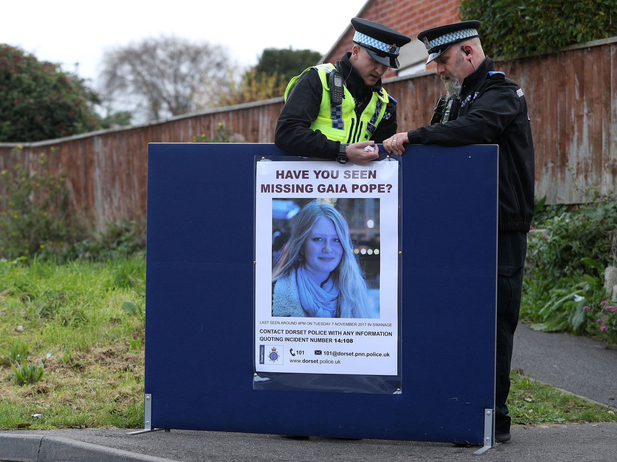 Police put up a missing person notice for Gaia Pope in Swanage on Tuesday, November 14