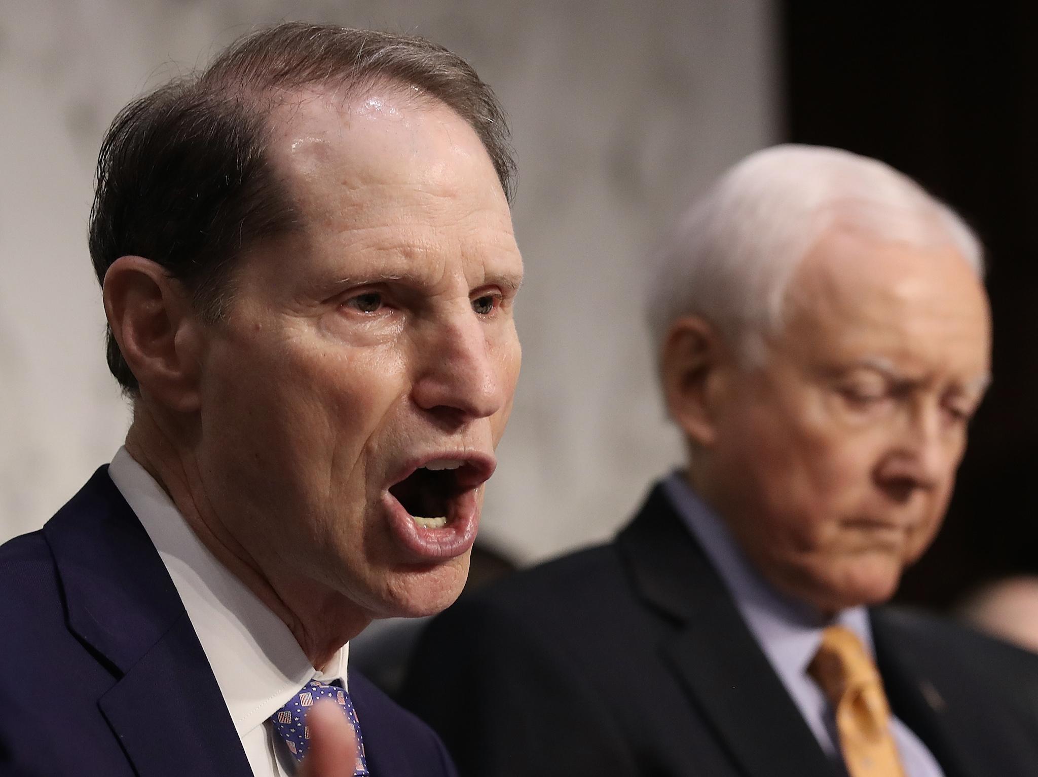 Sen. Ron Wyden, ranking member of the Senate Finance Committee speaks during a markup of the Republican tax reform proposal (Photo by Win McNamee/Getty Images)