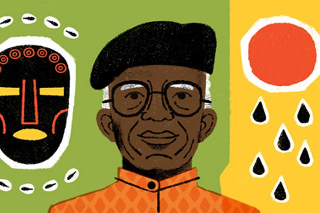Chinua Achebe as featured in his Google Doodle. He is considered by many to be the father of modern African literature