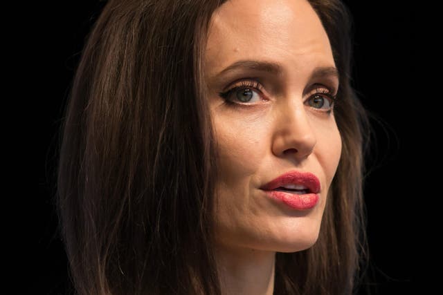 Angelina Jolie gives the keynote address to delegates at the 2017 United Nations Peacekeeping Defence Ministerial conference in Vancouver