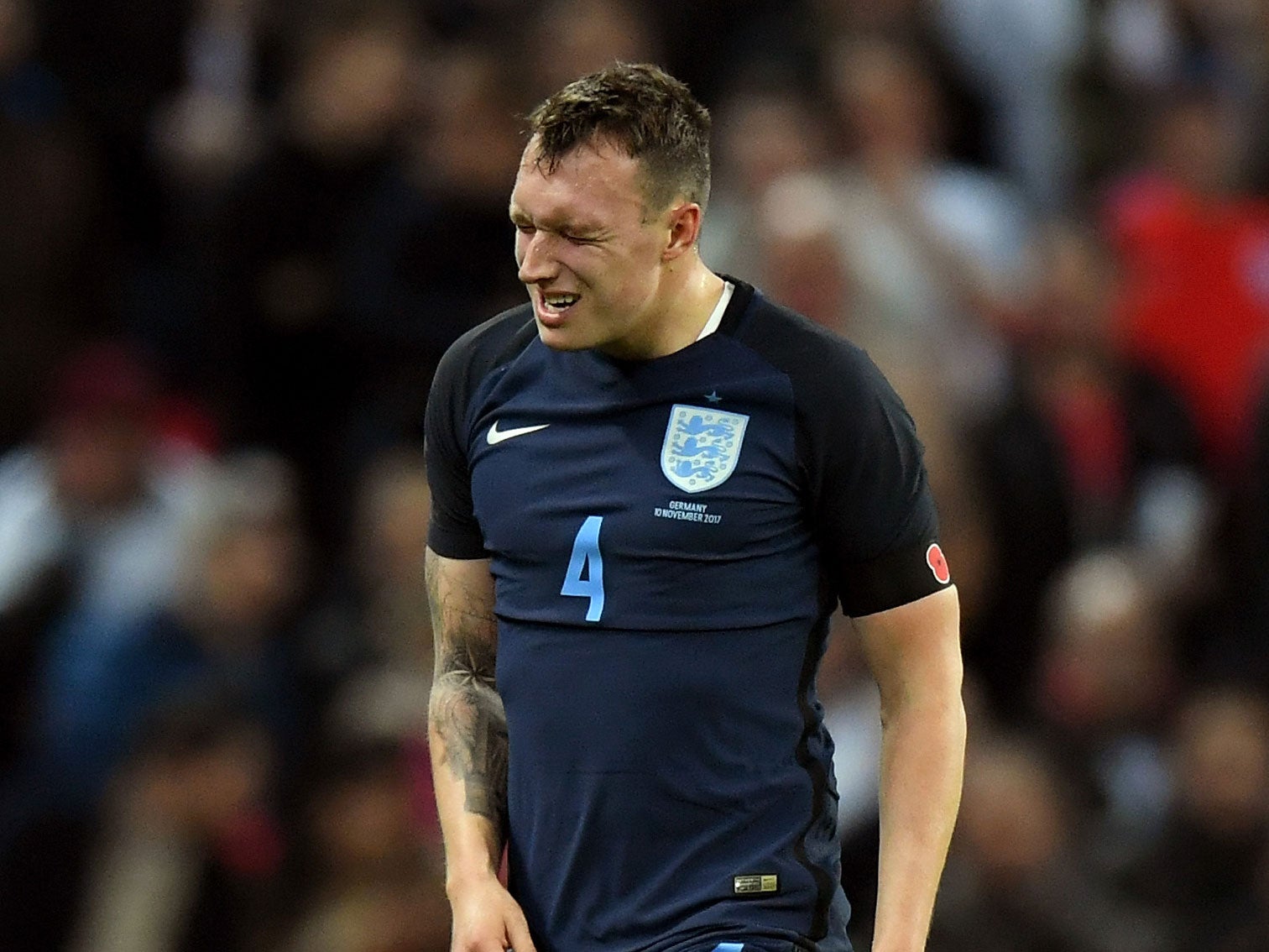 Phil Jones limped off the pitch during England's 0-0 draw with Germany