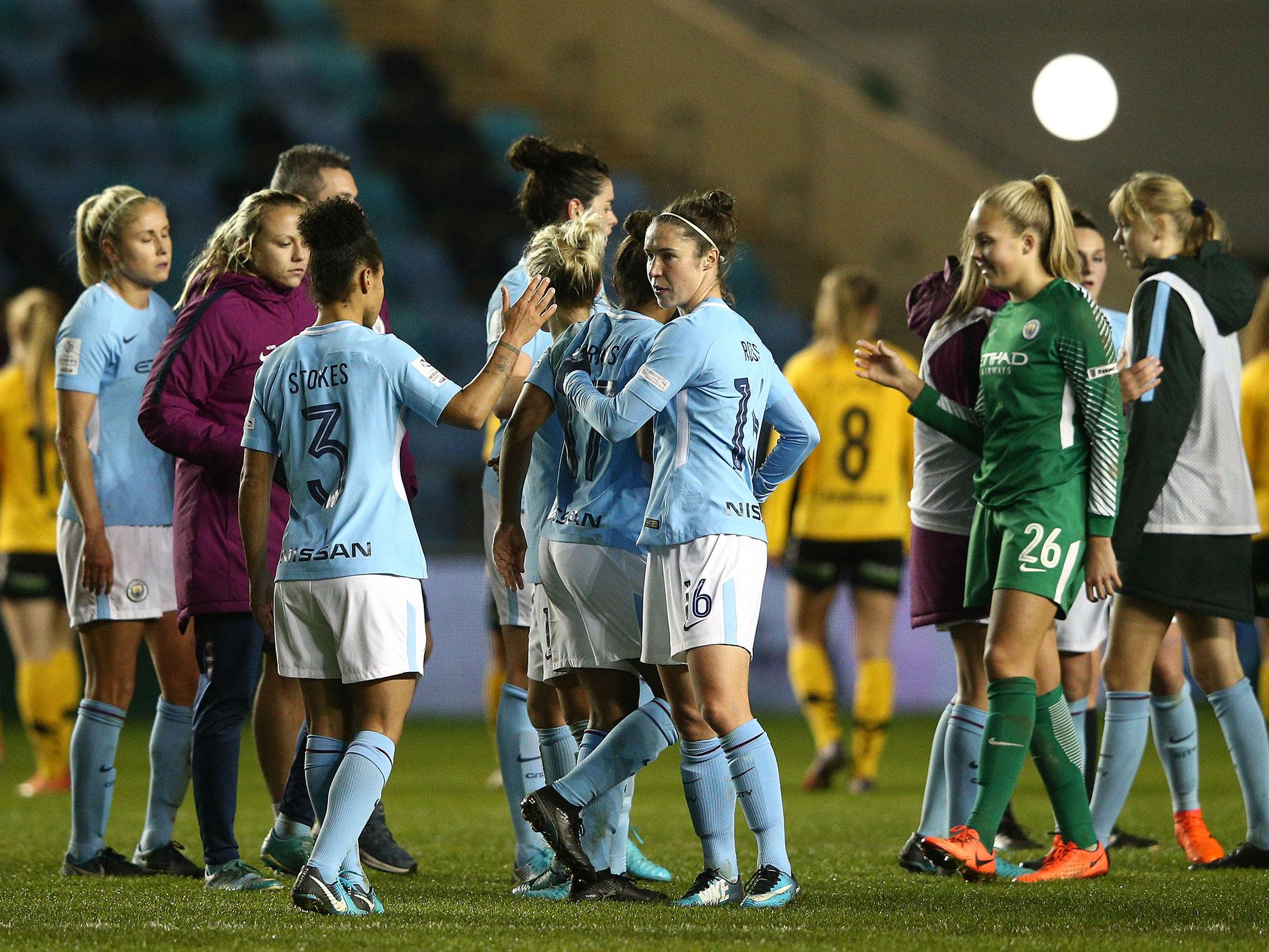 &#13;
Manchester City celebrate their victory after the final whistle &#13;