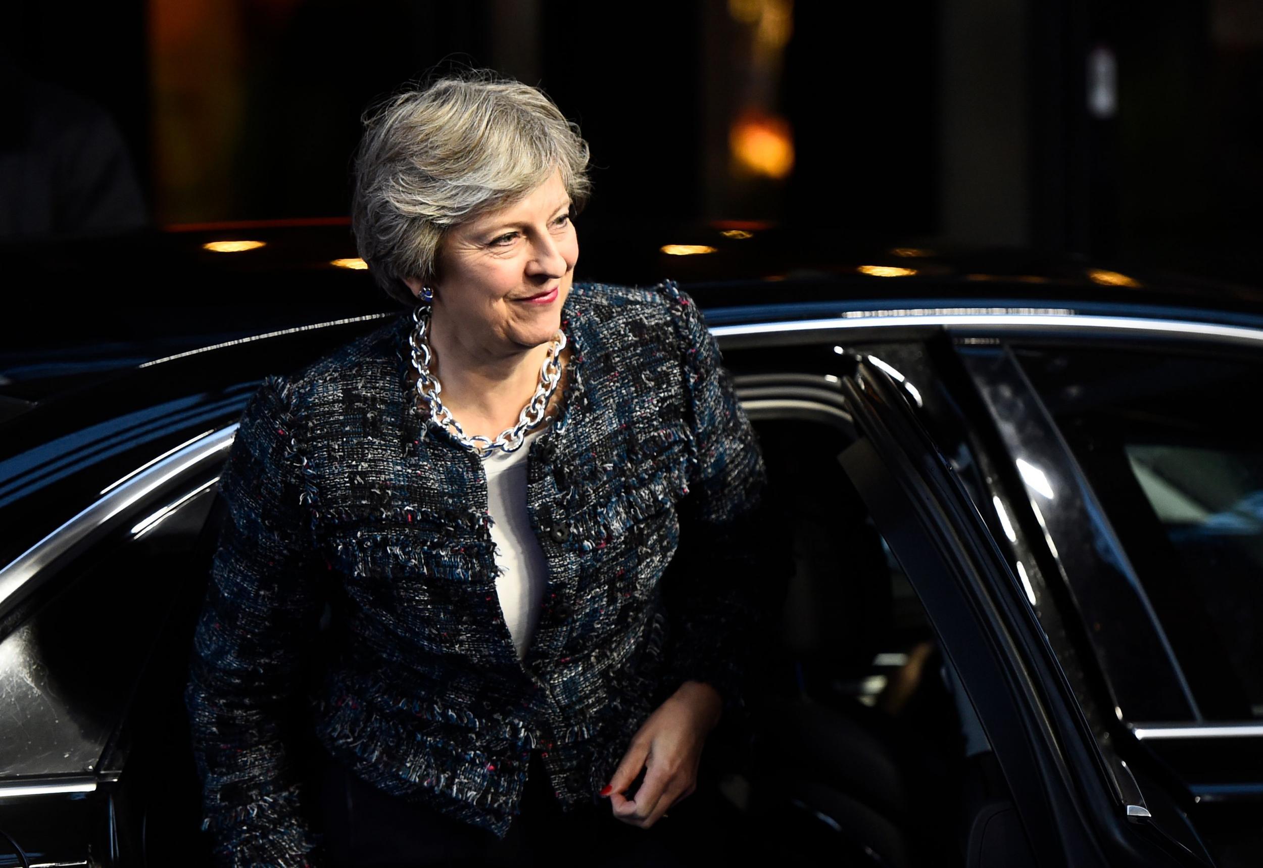 Theresa May arrives to attend the European Social Summit in Gothenburg, Sweden, on November 17, 2017