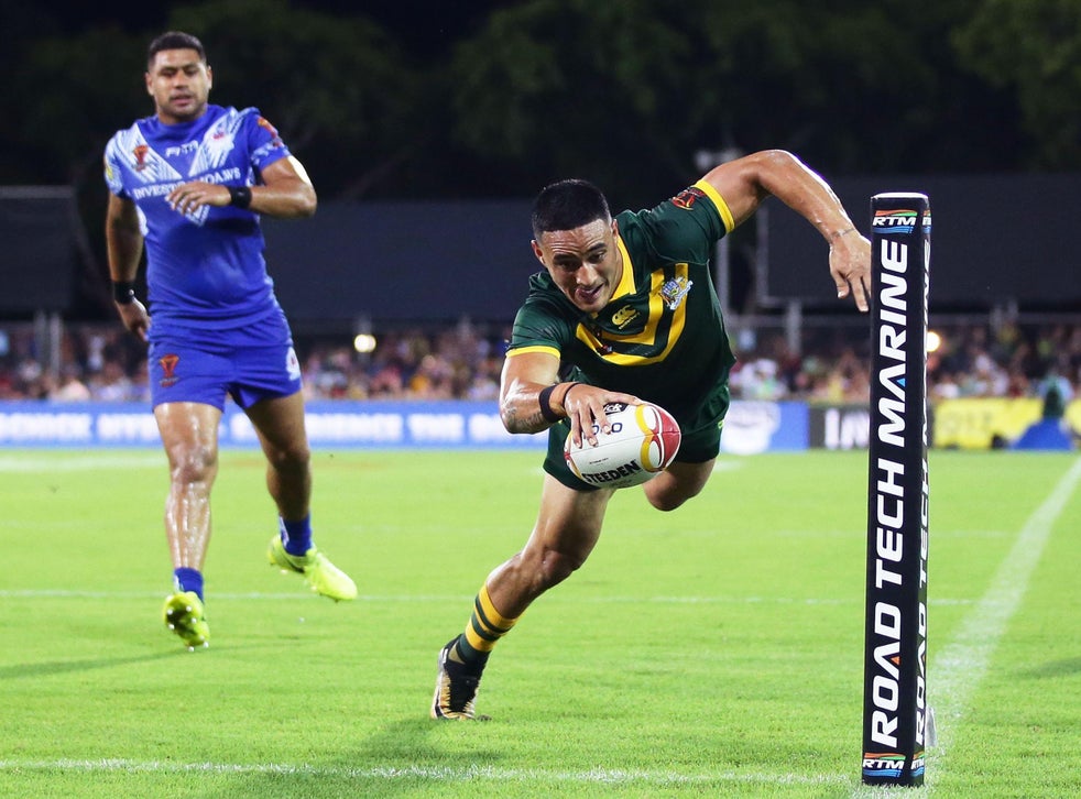Valentine Holmes grabs historic fivetry haul as Australia smash Samoa