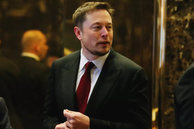 Tesla chief executive Elon Musk in the lobby of Trump Tower in Manhattan, New York, in January