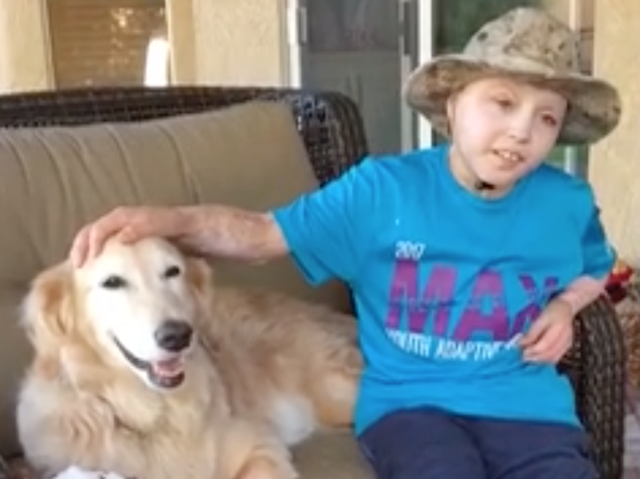 Owen Mahan met with Chi Chi, a golden retriever and quadruple amputee