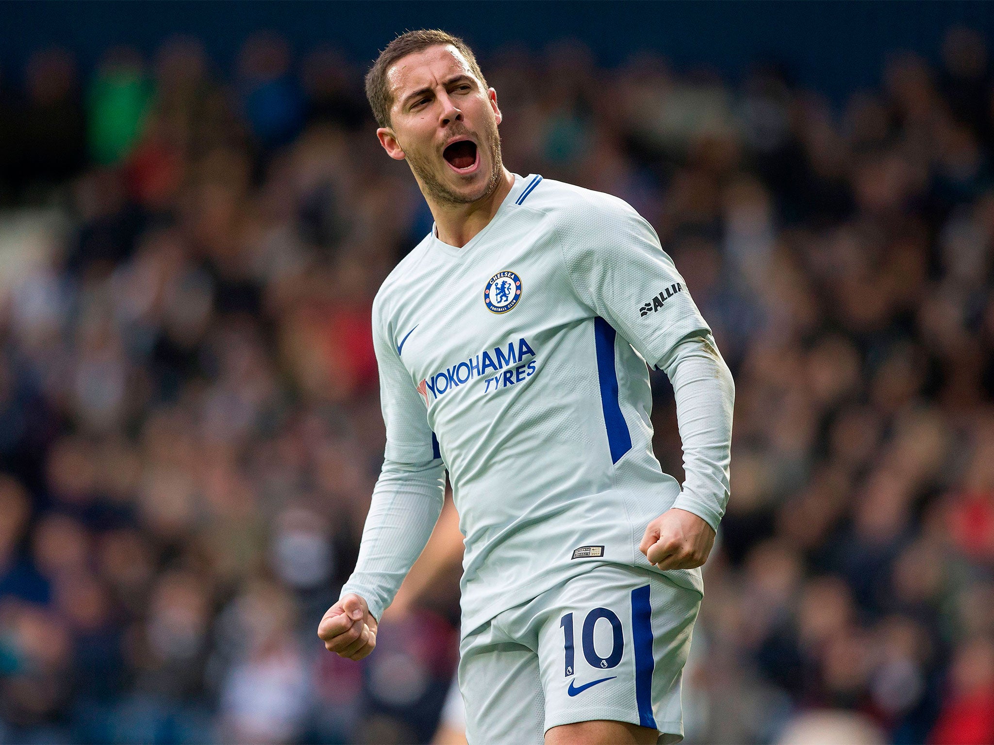 Eden Hazard celebrates his goal, Chelsea's second, in a routine win