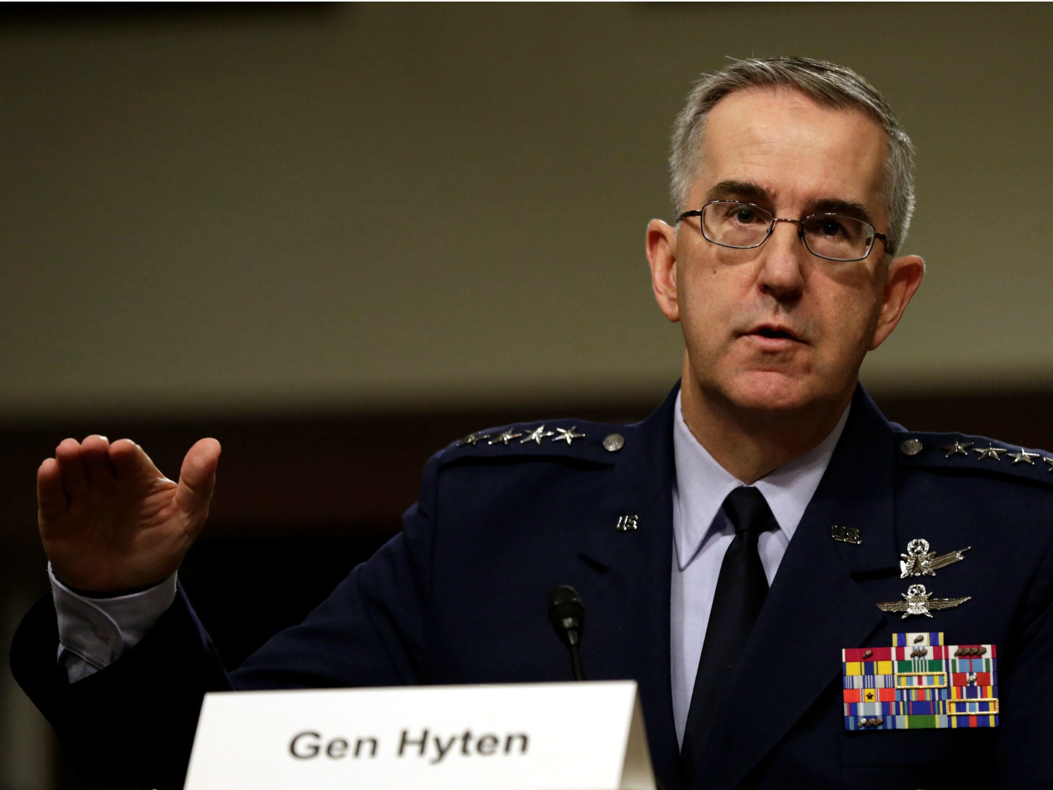 U.S. Air Force General John Hyten, seen here on Capitol Hill in Washington on April 4, 2017, said he would refuse an illegal nuclear strike order
