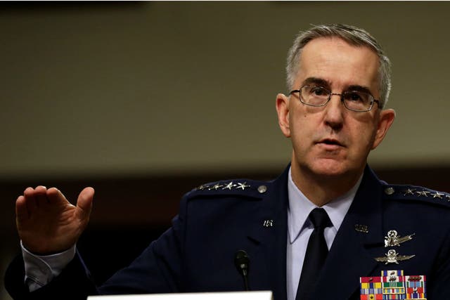 <p>File photo: General John Hyten, the outgoing vice chairman of the Joint Chiefs of Staff, is set to retire next month </p>