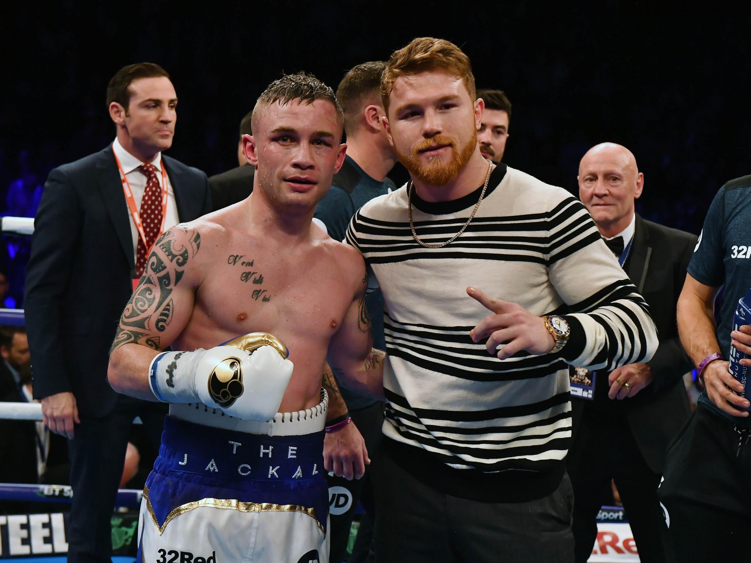 Canelo Alvarez was in the ring following the fight after supporting his countryman