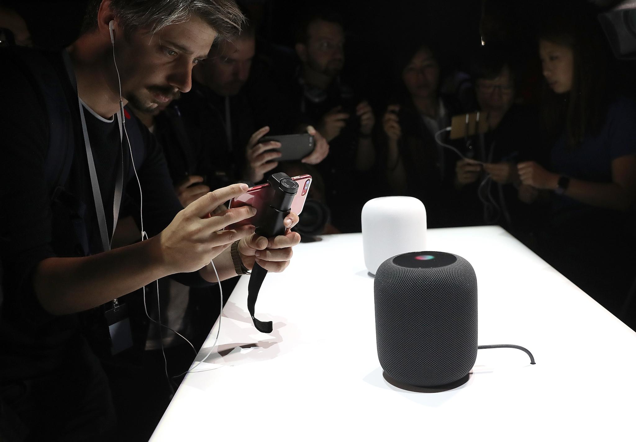 A prototype of Apple's new HomePod is displayed during the 2017 Apple Worldwide Developer Conference (WWDC) at the San Jose Convention Center on June 5, 2017 in San Jose, California