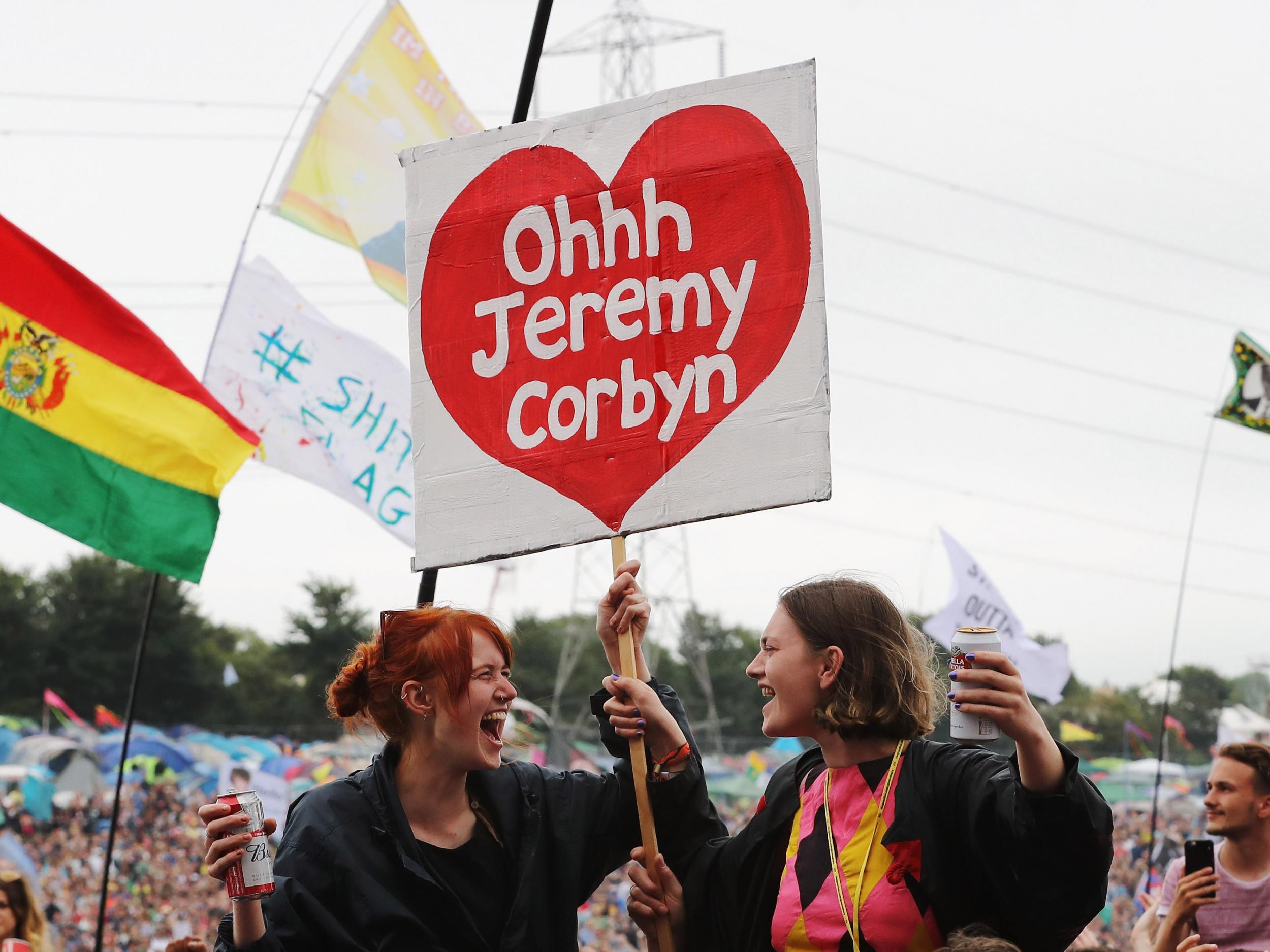 Fans of the Labour leader at the Glastonbury festival last year
