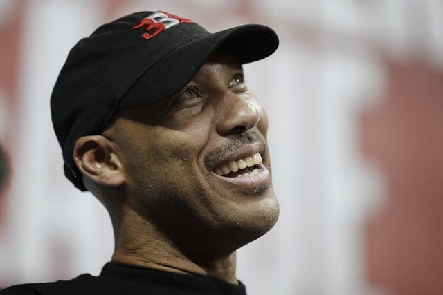LaVar Ball, father of UCLA player LiAngelo Ball, watches the Los Angeles Lakers play the Los Angeles Clippers