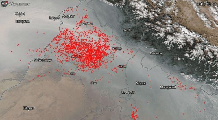 Crop burning in northern states creates plumes of pollution that drift on slow winds towards the capital