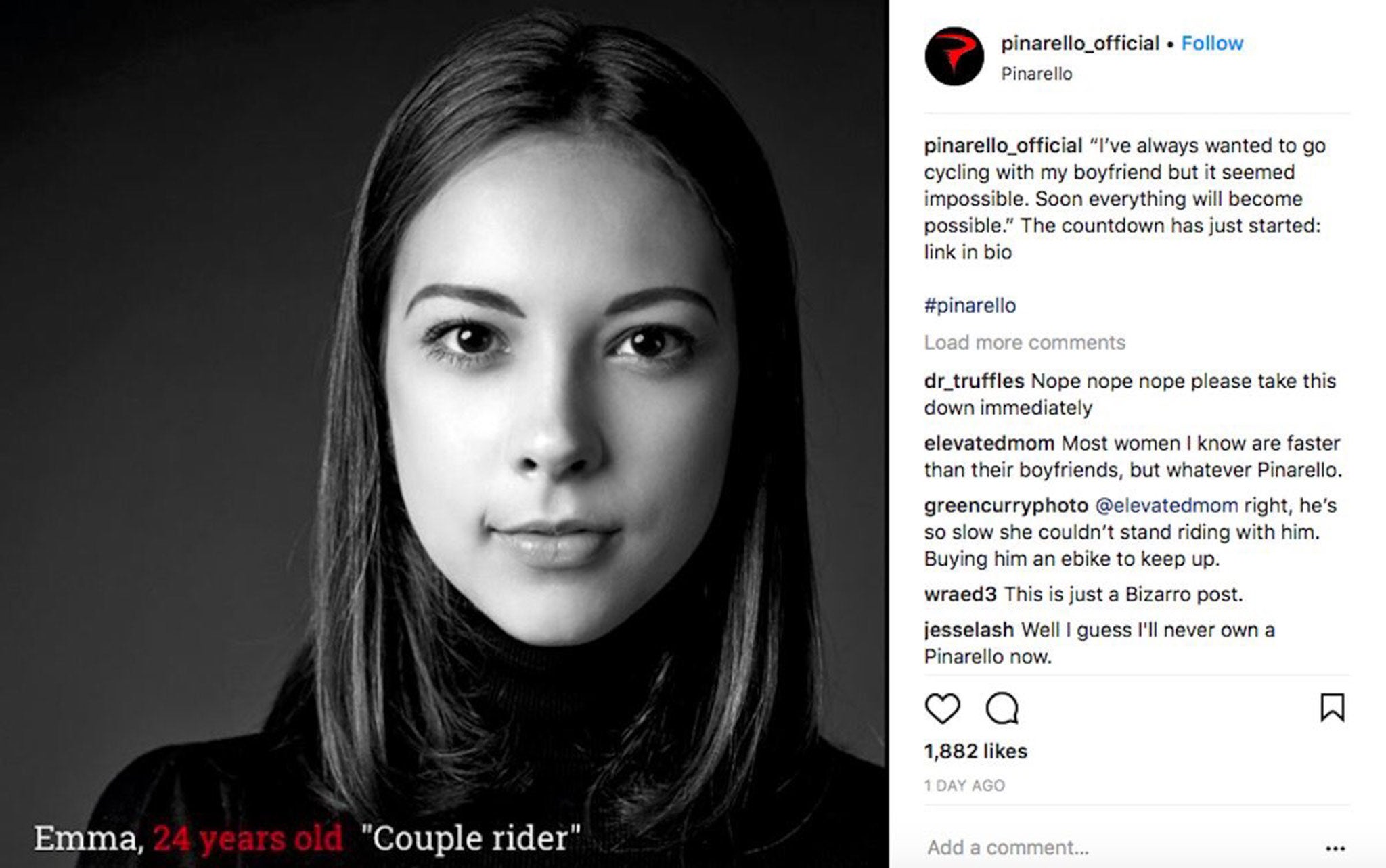 A screenshot of Pinarello's Instagram advert, which led to the hashtag '#pinarellNO'