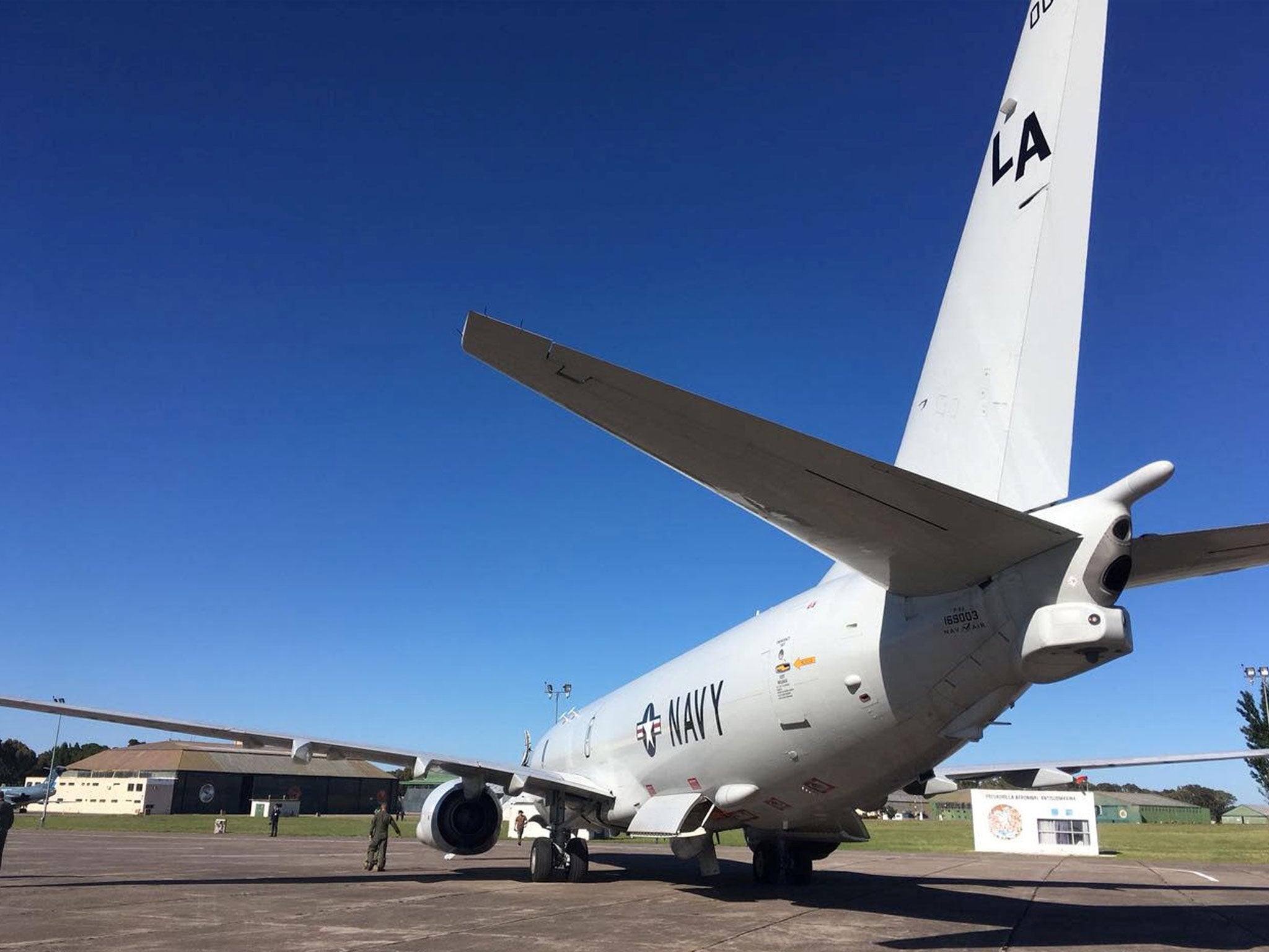 The US Navy's Boeing P-8A Poseidon seen before departing to take part in the search for the ARA San Juan